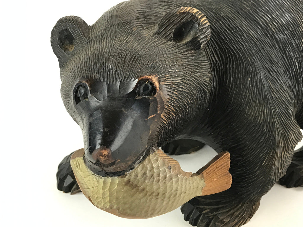 Japanese Wood Carved Ainu Bear Statue Vtg Sculpture Hokkaido Brown AB106