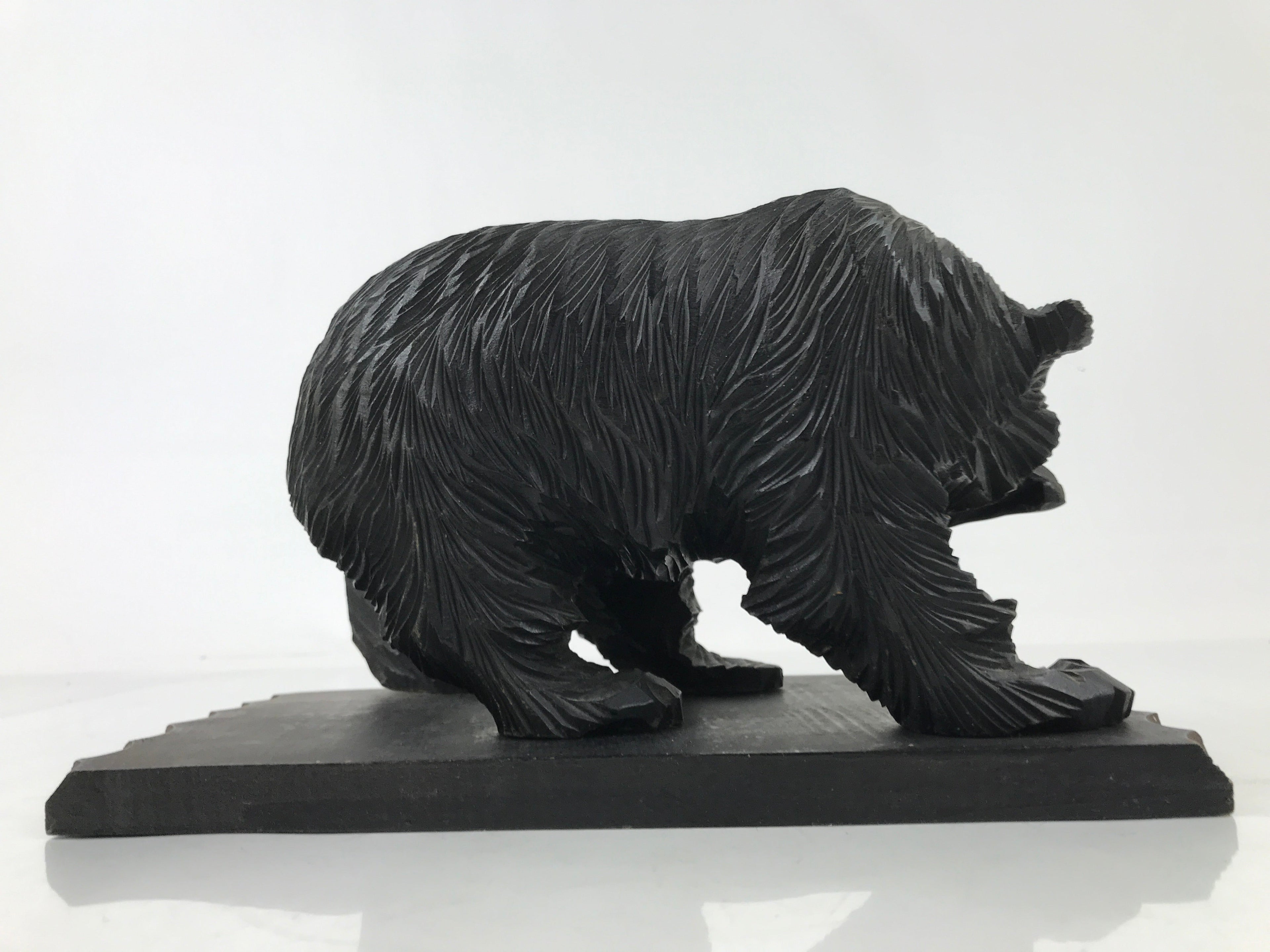 Japanese Wood Carved Ainu Bear Statue Vtg Sculpture Hokkaido Brown Stand AB115