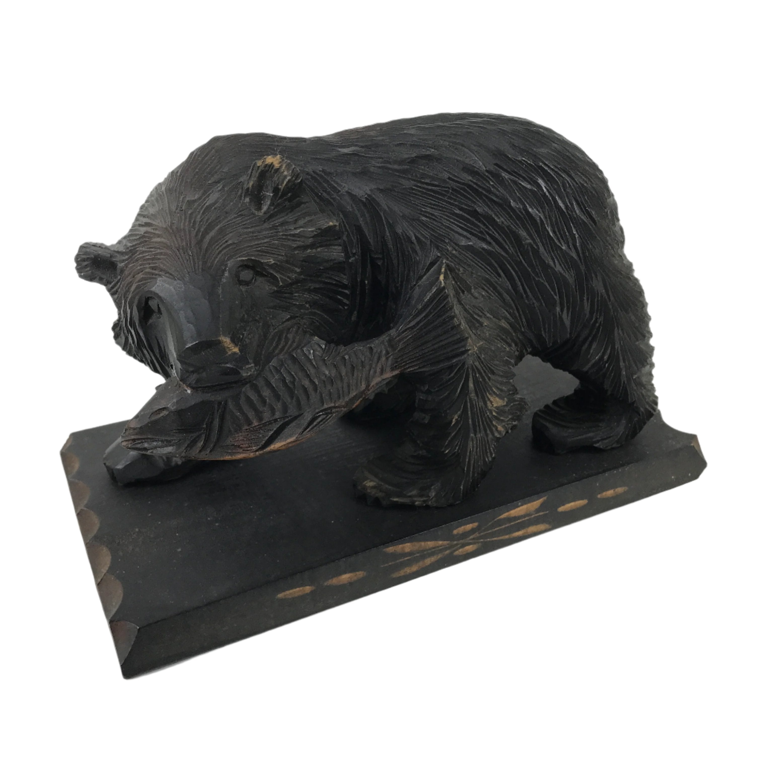 Japanese Wood Carved Ainu Bear Statue Vtg Sculpture Hokkaido Brown Stand AB115