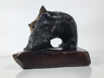 Japanese Wood Carved Ainu Bear Statue Vtg Sculpture Hokkaido Brown Stand AB116