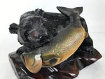 Japanese Wood Carved Ainu Bear Statue Vtg Sculpture Hokkaido Brown Stand AB116