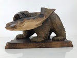 Japanese Wood Carved Ainu Bear Statue Vtg Sculpture Hokkaido Brown Stand AB117