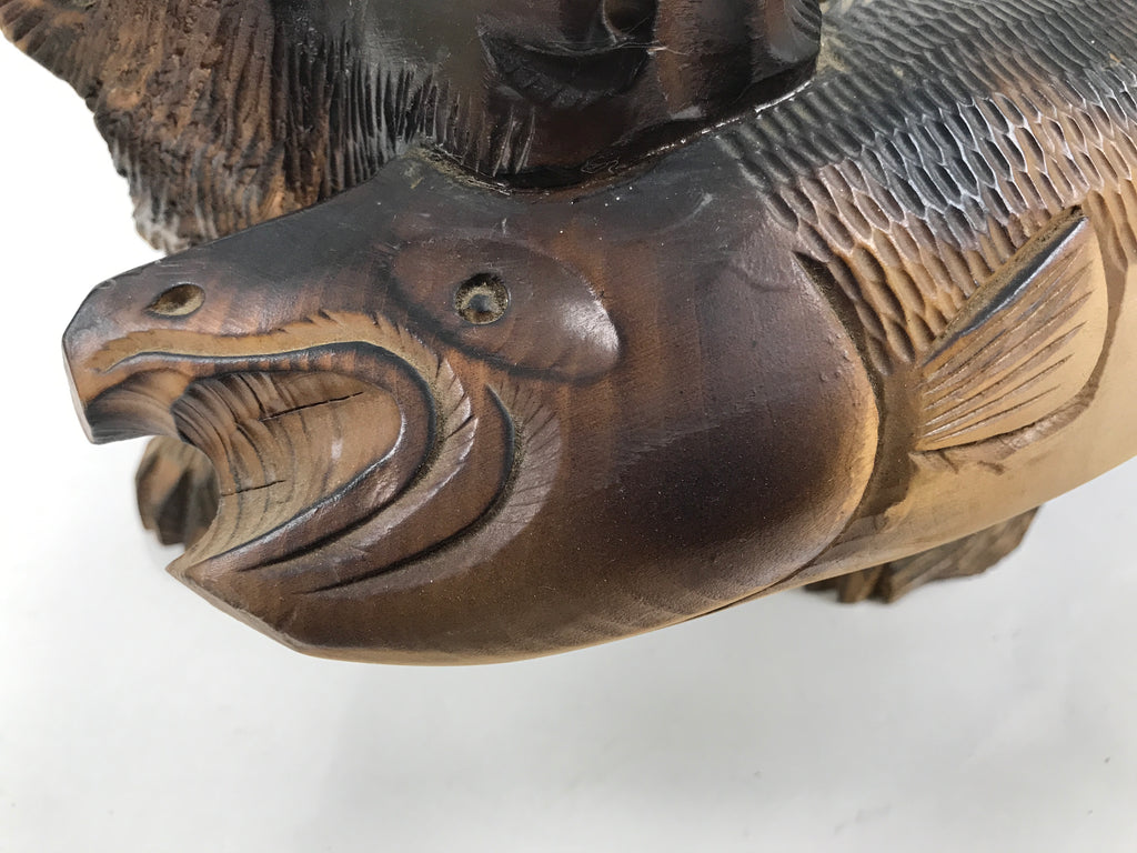 Japanese Wood Carved Ainu Bear Statue Vtg Sculpture Hokkaido Brown Stand AB117