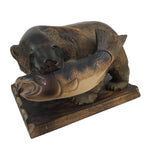 Japanese Wood Carved Ainu Bear Statue Vtg Sculpture Hokkaido Brown Stand AB117