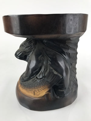 Japanese Wood Carved Ainu Bear Stool Vtg Side Table Sculpture Hokkaido AB112