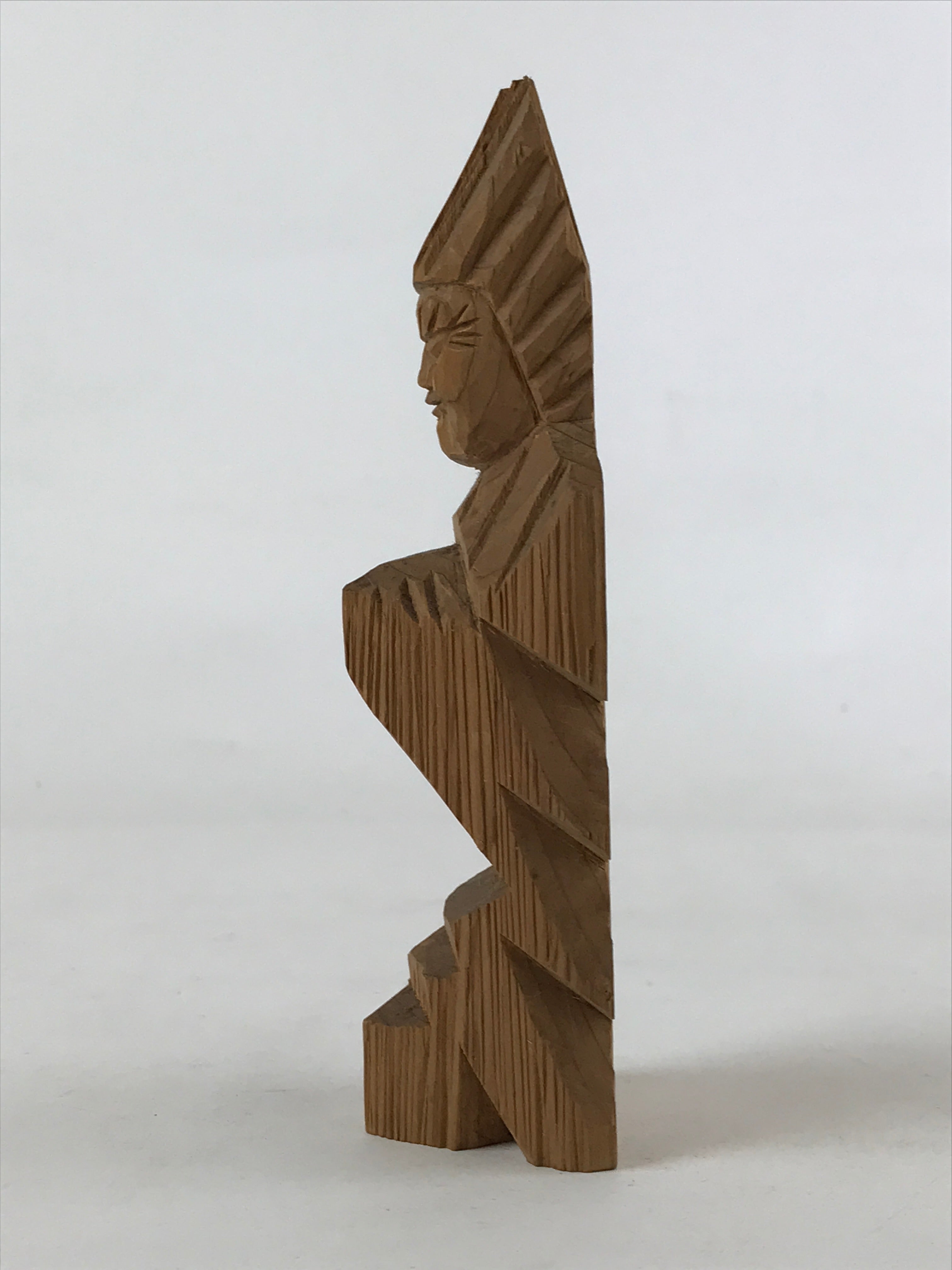 Japanese Wood Carved Ainu Statue Vtg Handcrafted Sculpture Hokkaido Brown AB107