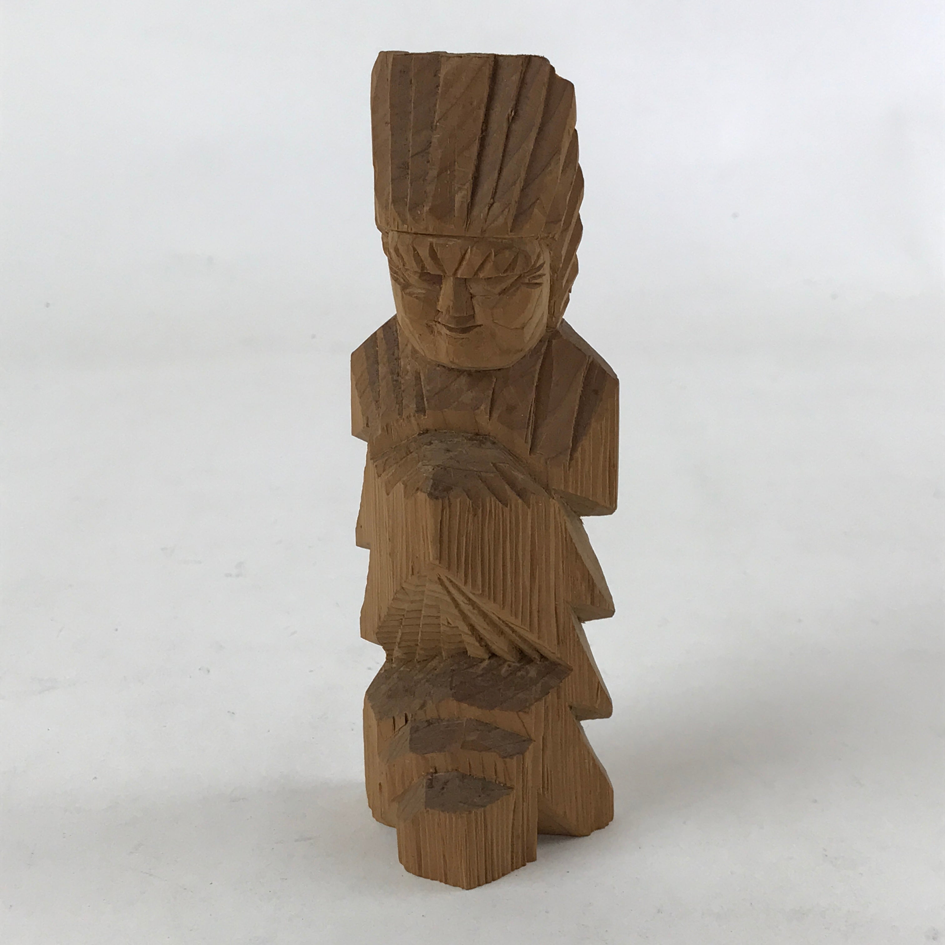Japanese Wood Carved Ainu Statue Vtg Handcrafted Sculpture Hokkaido Brown AB107