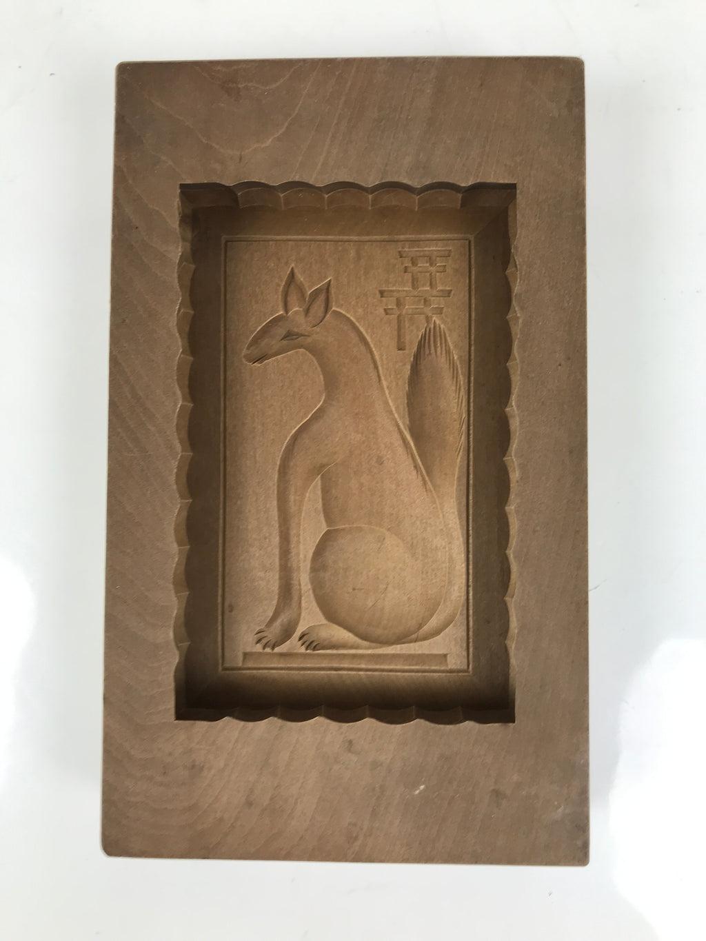Japanese Wood Carved Kashigata Cake Mold Sweet Wagashi Kitsune Fox Inari Kg632