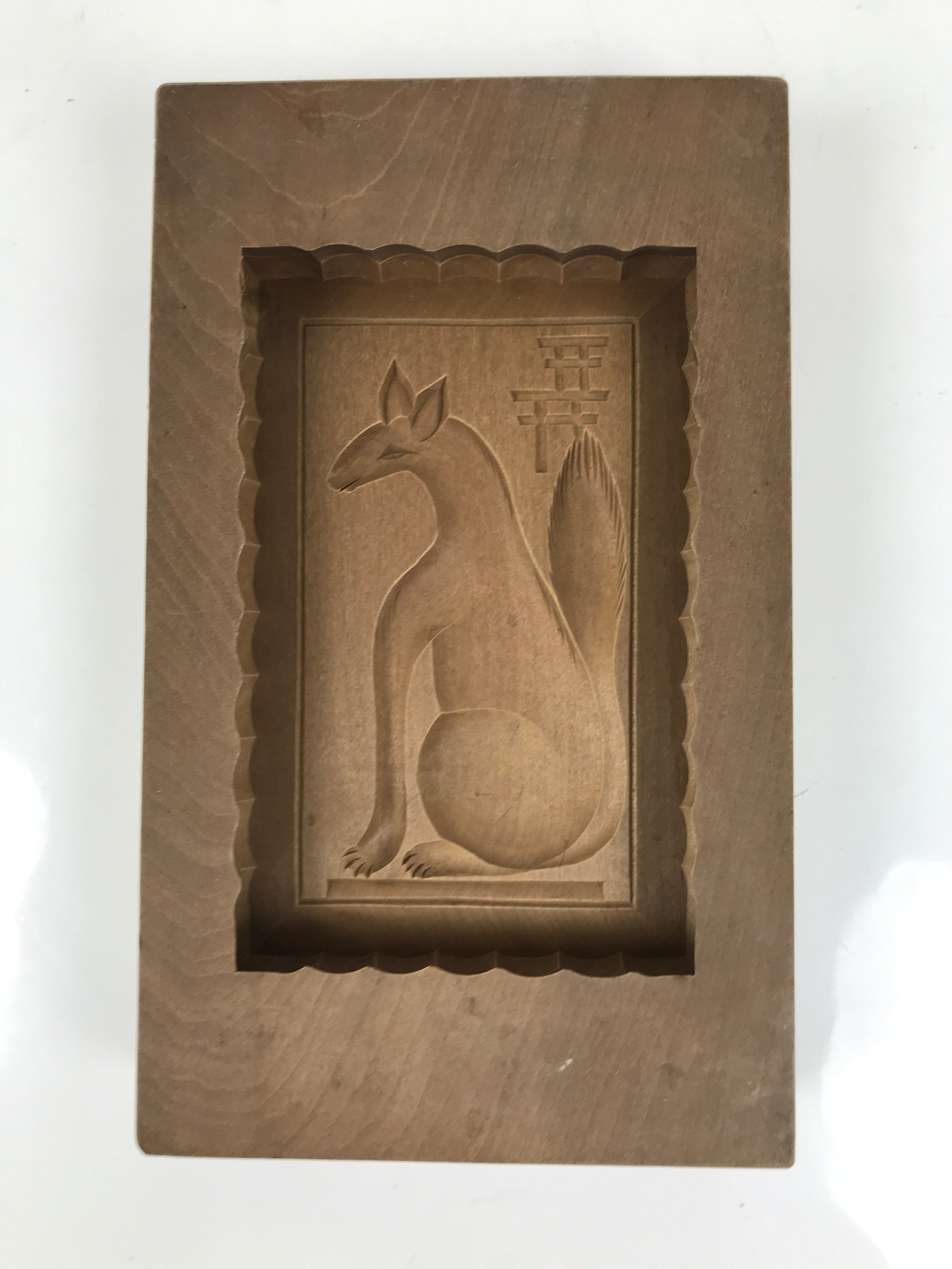 Japanese Wood Carved Kashigata Cake Mold Sweet Wagashi Kitsune Fox Inari Kg632