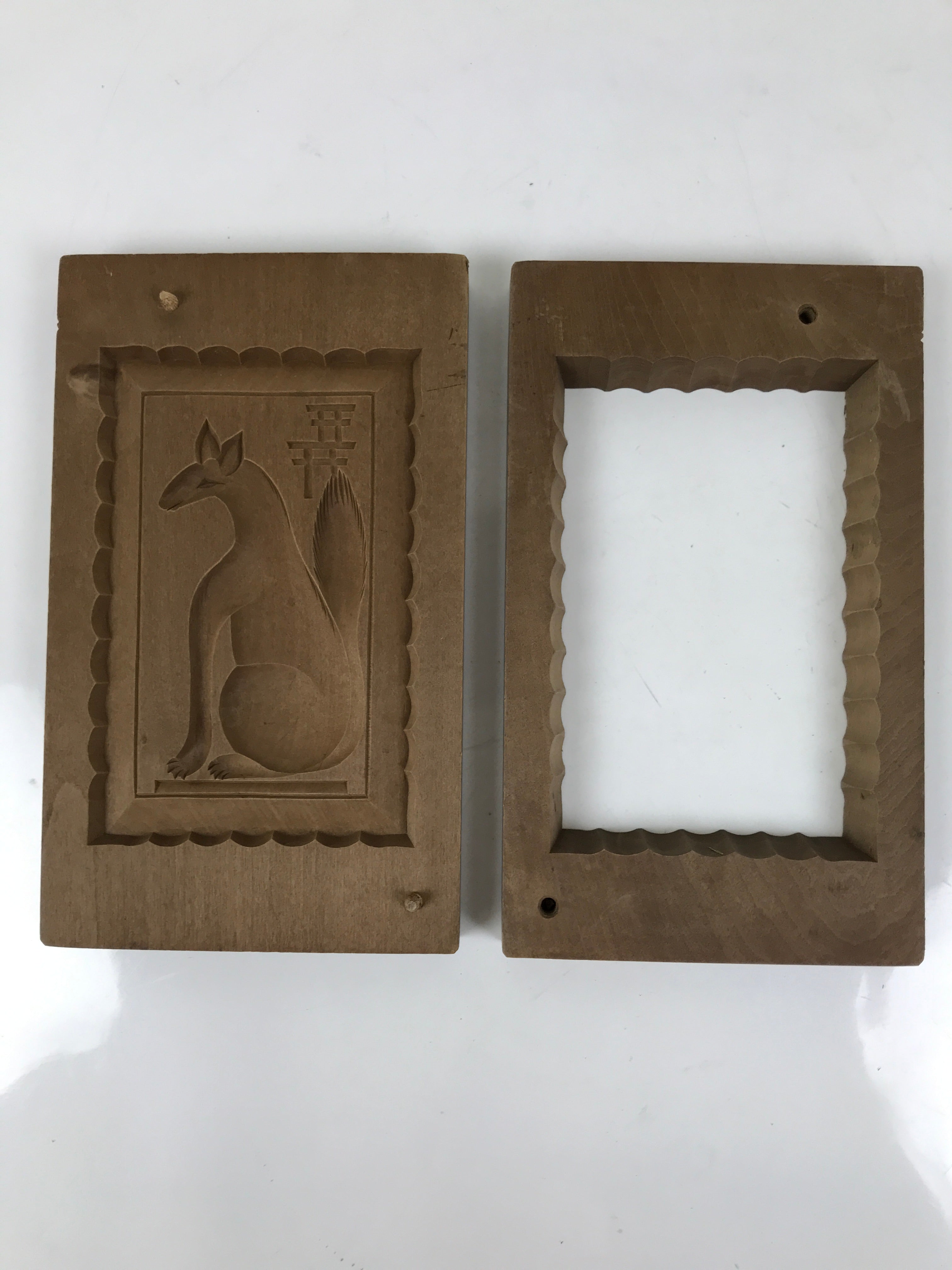 Japanese Wood Carved Kashigata Cake Mold Sweet Wagashi Kitsune Fox Inari Kg632