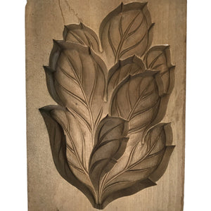 Japanese Wood Carved Kashigata Cake Mold Sweet Wagashi Peony Leaf Botan Kg547