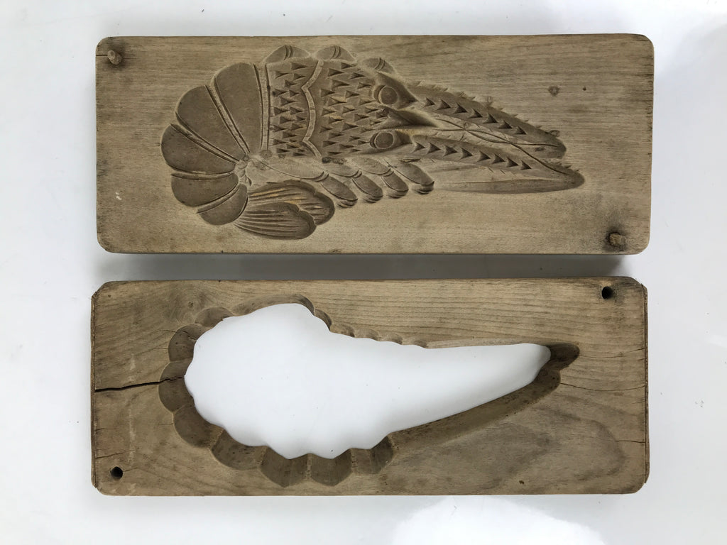 Japanese Wood Carved Kashigata Cake Mold Sweet Wagashi Prawn Shrimp Ebi Kg610