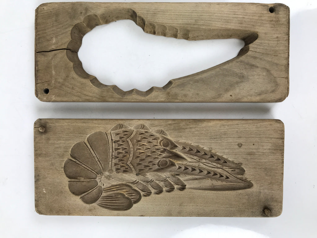 Japanese Wood Carved Kashigata Cake Mold Sweet Wagashi Prawn Shrimp Ebi Kg610