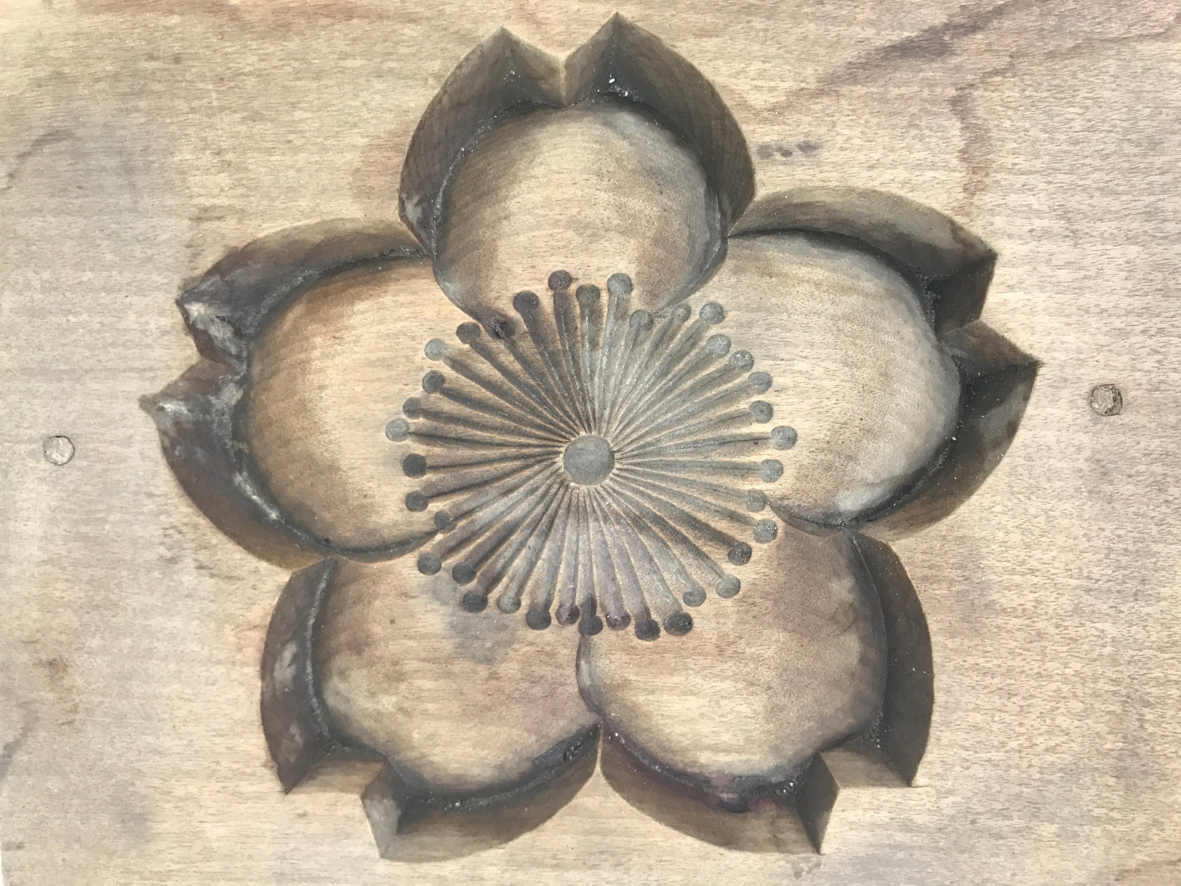 Japanese Wood Carved Kashigata Cake Mold Vtg Sweet Wagashi Cherry Blossom Kg591