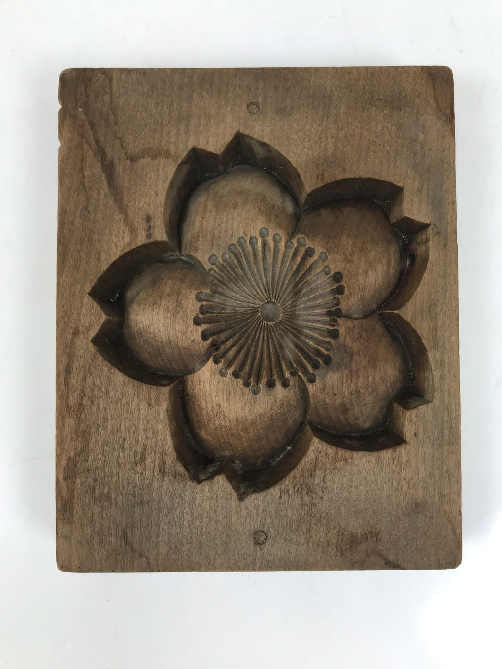 Japanese Wood Carved Kashigata Cake Mold Vtg Sweet Wagashi Cherry Blossom Kg591