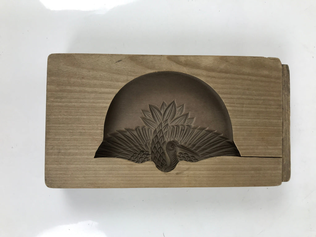 Japanese Wood Carved Kashigata Cake Mold Vtg Sweet Wagashi Crane Tsuru Kg606