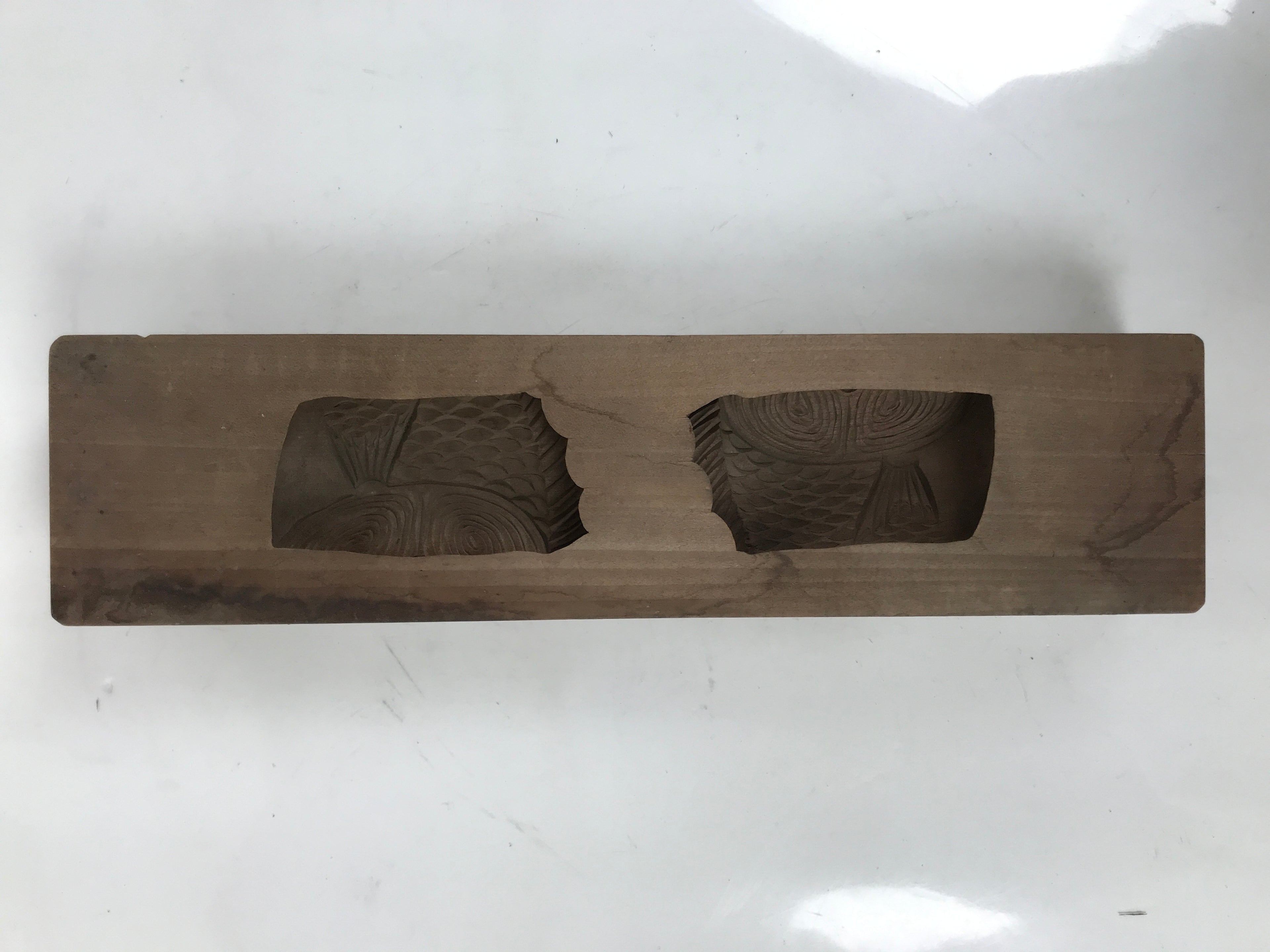 Japanese Wood Carved Kashigata Cake Mold Vtg Sweet Wagashi Cut Madai Fish Kg573