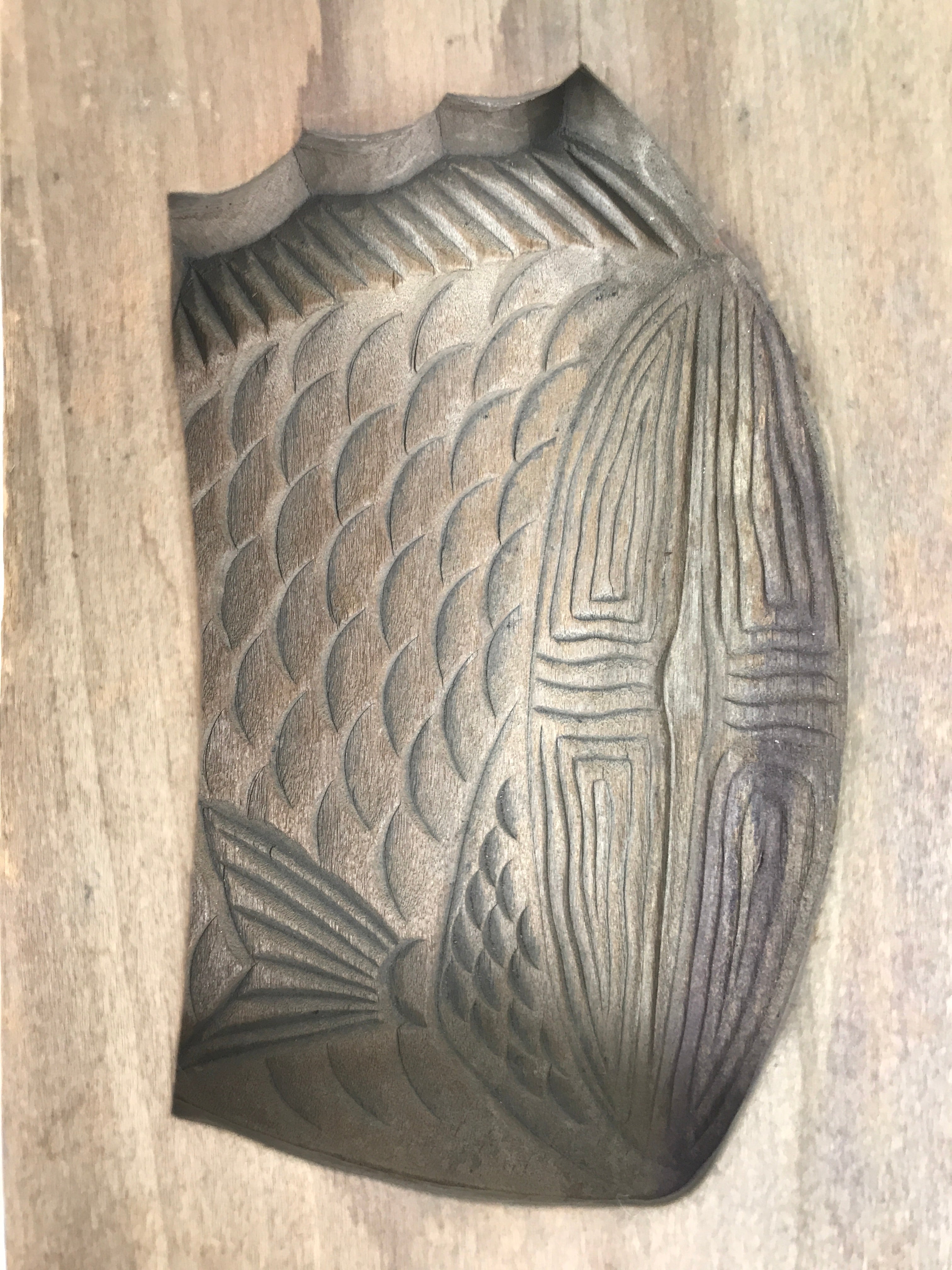 Japanese Wood Carved Kashigata Cake Mold Vtg Sweet Wagashi Cut Madai Fish Kg599