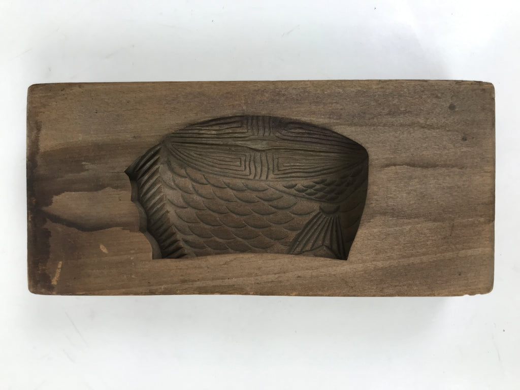 Japanese Wood Carved Kashigata Cake Mold Vtg Sweet Wagashi Cut Madai Fish Kg599