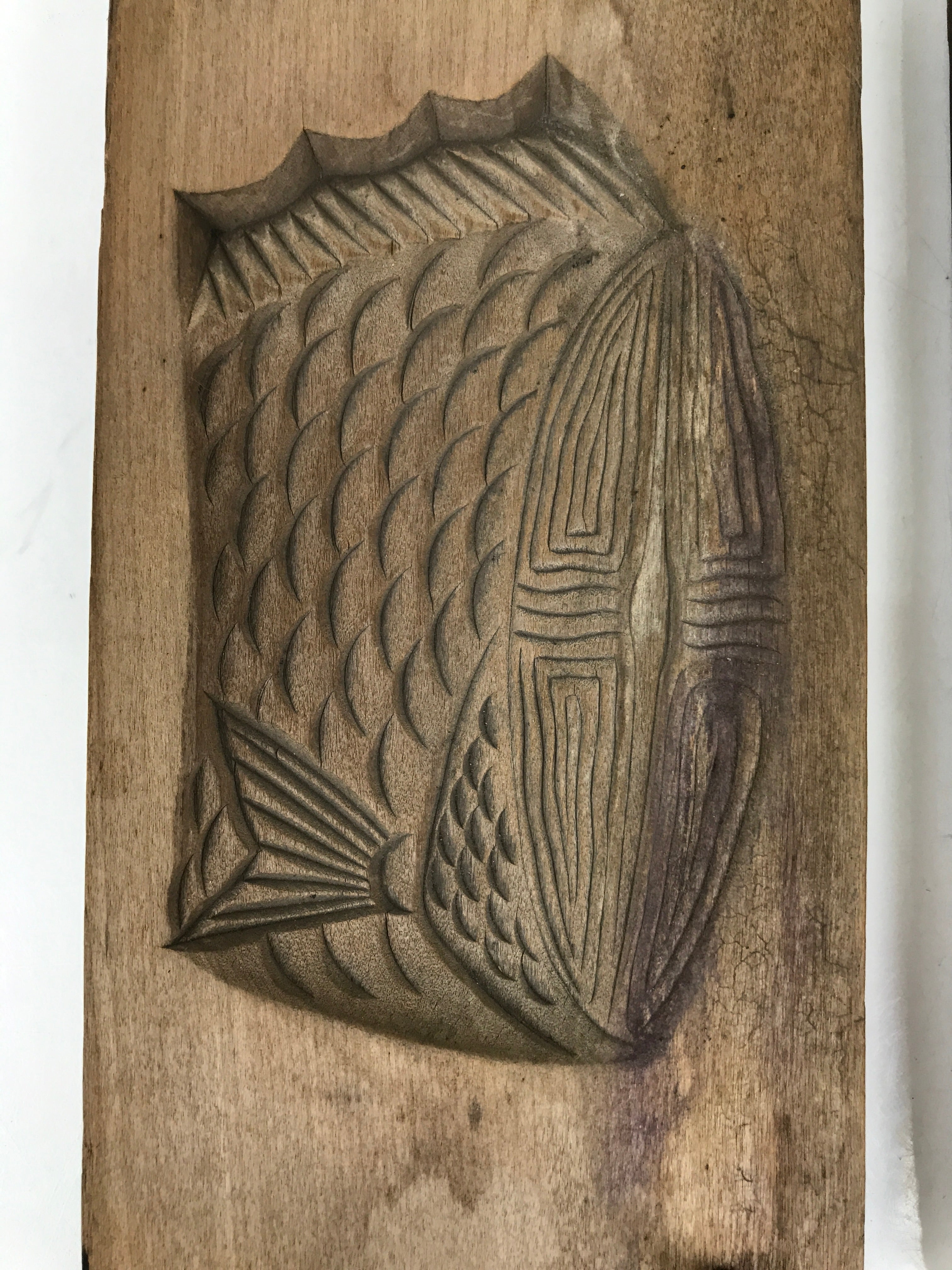 Japanese Wood Carved Kashigata Cake Mold Vtg Sweet Wagashi Cut Madai Fish Kg599