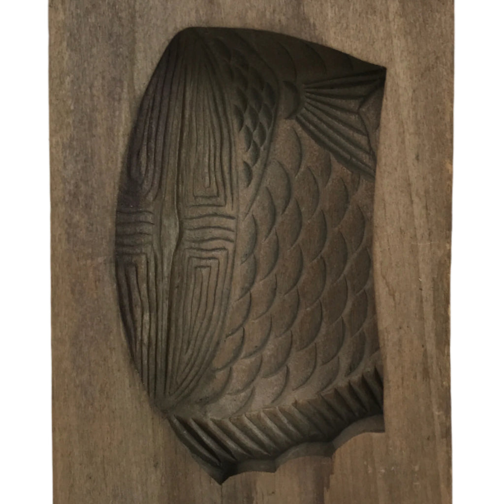 Japanese Wood Carved Kashigata Cake Mold Vtg Sweet Wagashi Cut Madai Fish Kg599