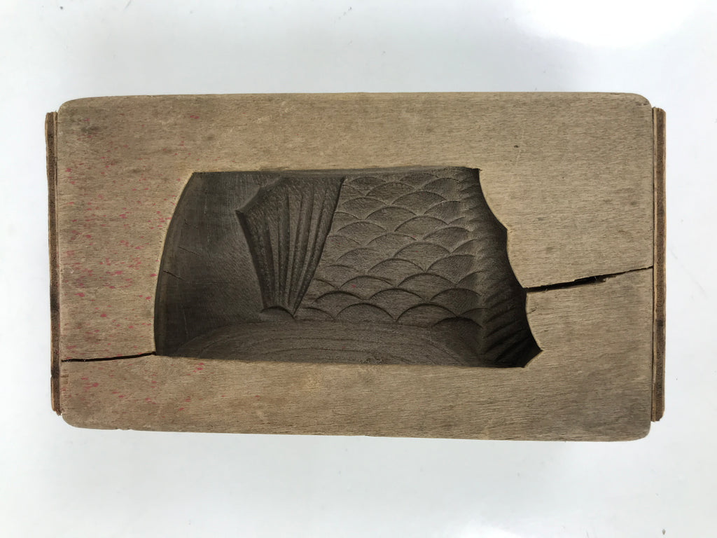 Japanese Wood Carved Kashigata Cake Mold Vtg Sweet Wagashi Cut Madai Fish Kg637