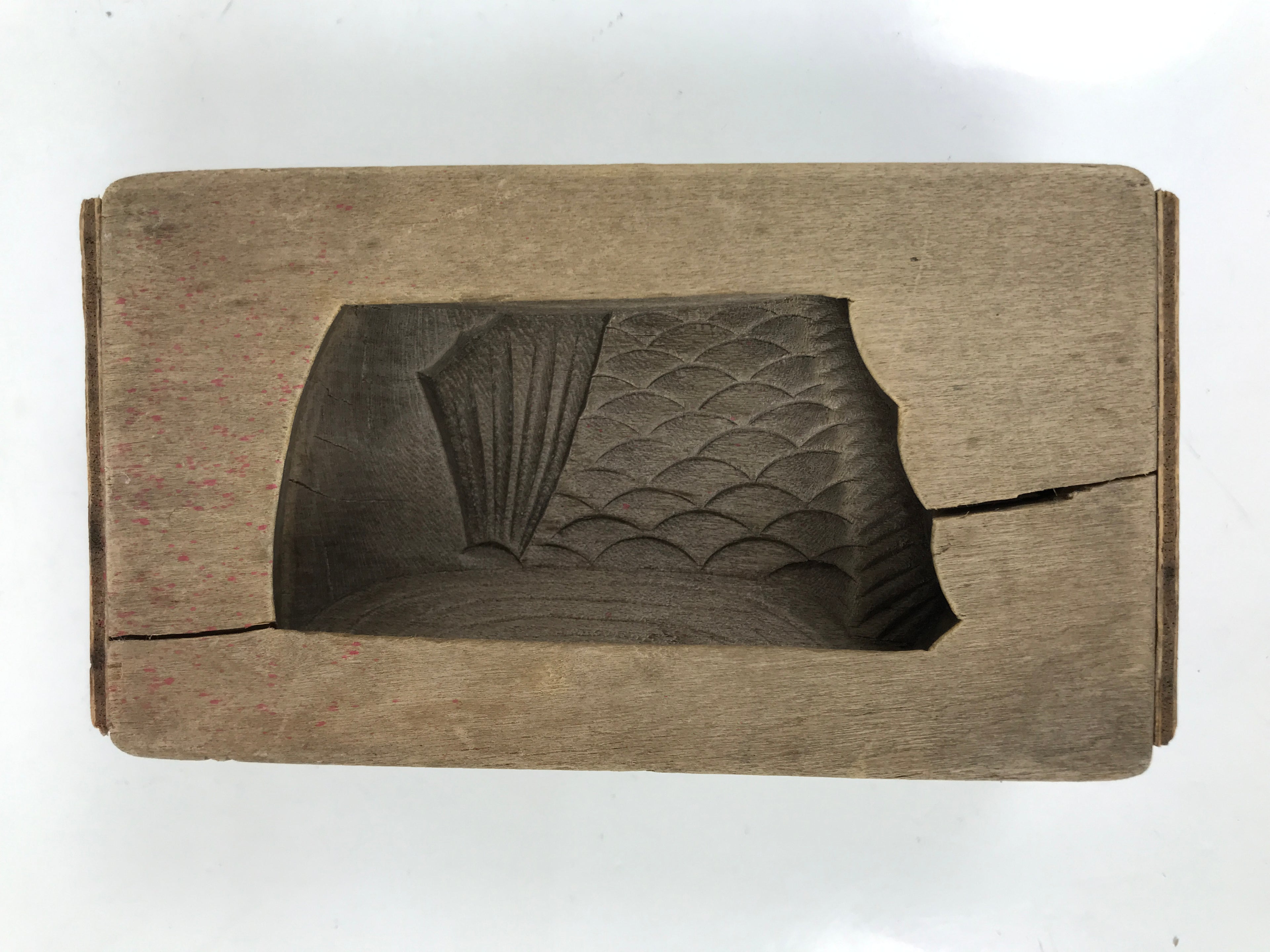 Japanese Wood Carved Kashigata Cake Mold Vtg Sweet Wagashi Cut Madai Fish Kg637