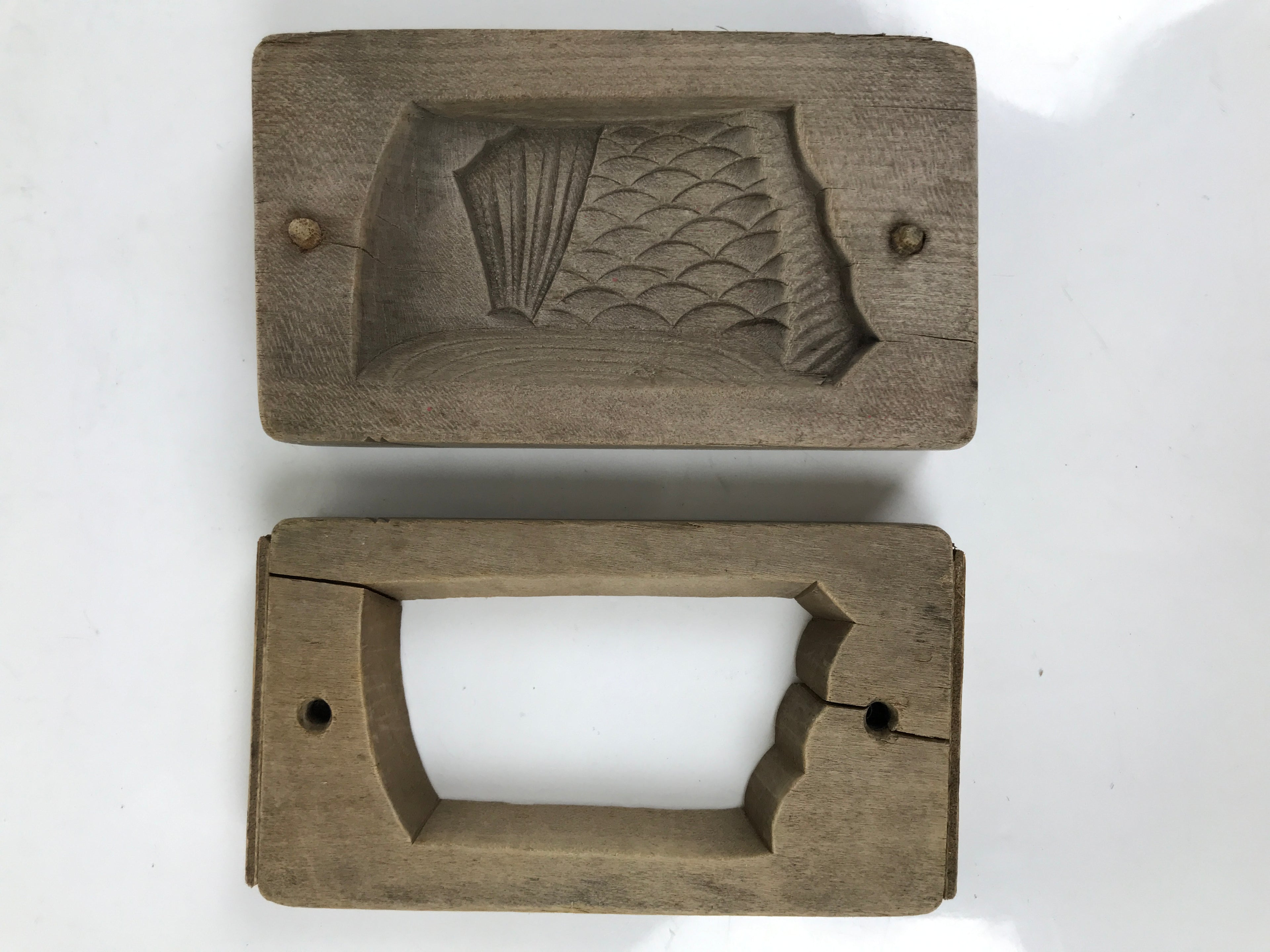 Japanese Wood Carved Kashigata Cake Mold Vtg Sweet Wagashi Cut Madai Fish Kg637