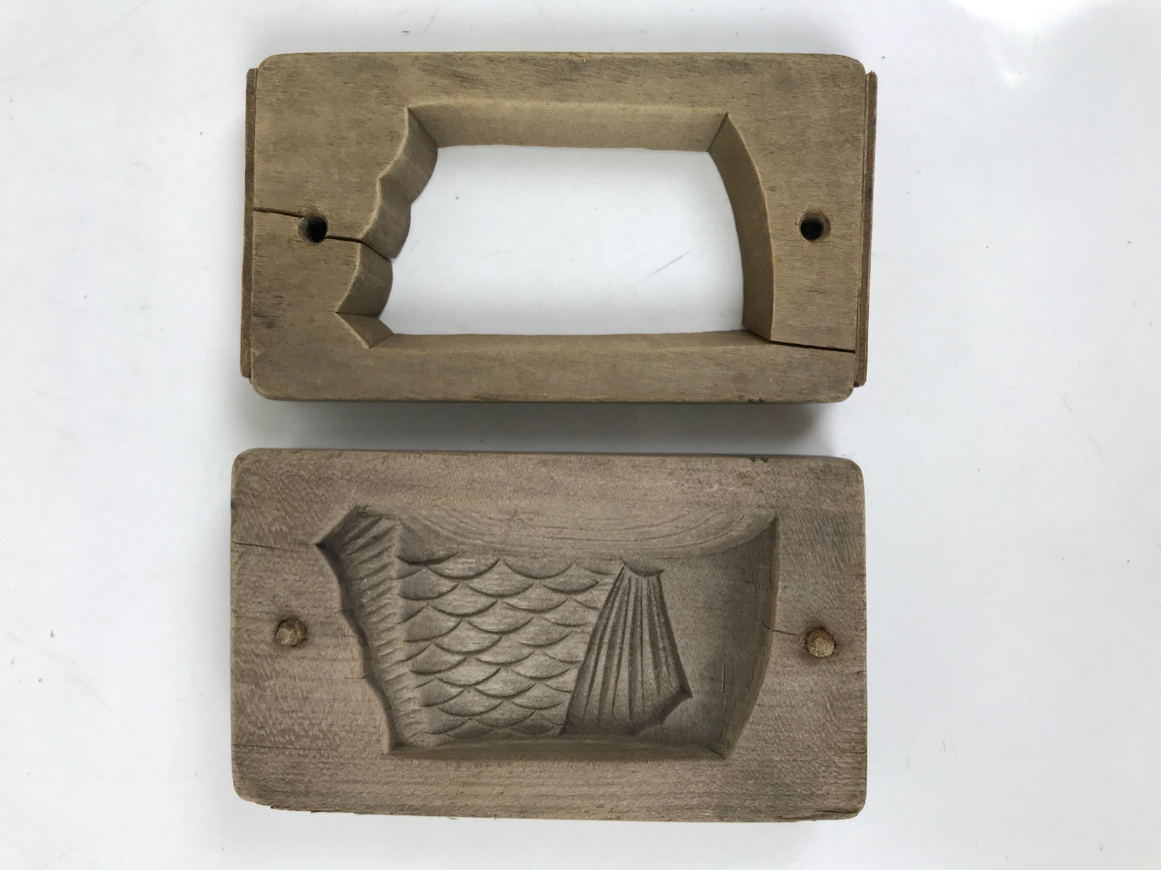 Japanese Wood Carved Kashigata Cake Mold Vtg Sweet Wagashi Cut Madai Fish Kg637