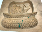 Japanese Wood Carved Kashigata Cake Mold Vtg Sweet Wagashi Fish Basket Kg593