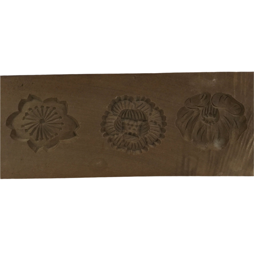 Japanese Wood Carved Kashigata Cake Mold Vtg Sweet Wagashi Flowers Kg555