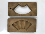 Japanese Wood Carved Kashigata Cake Mold Vtg Sweet Wagashi Folding Fan Kg687