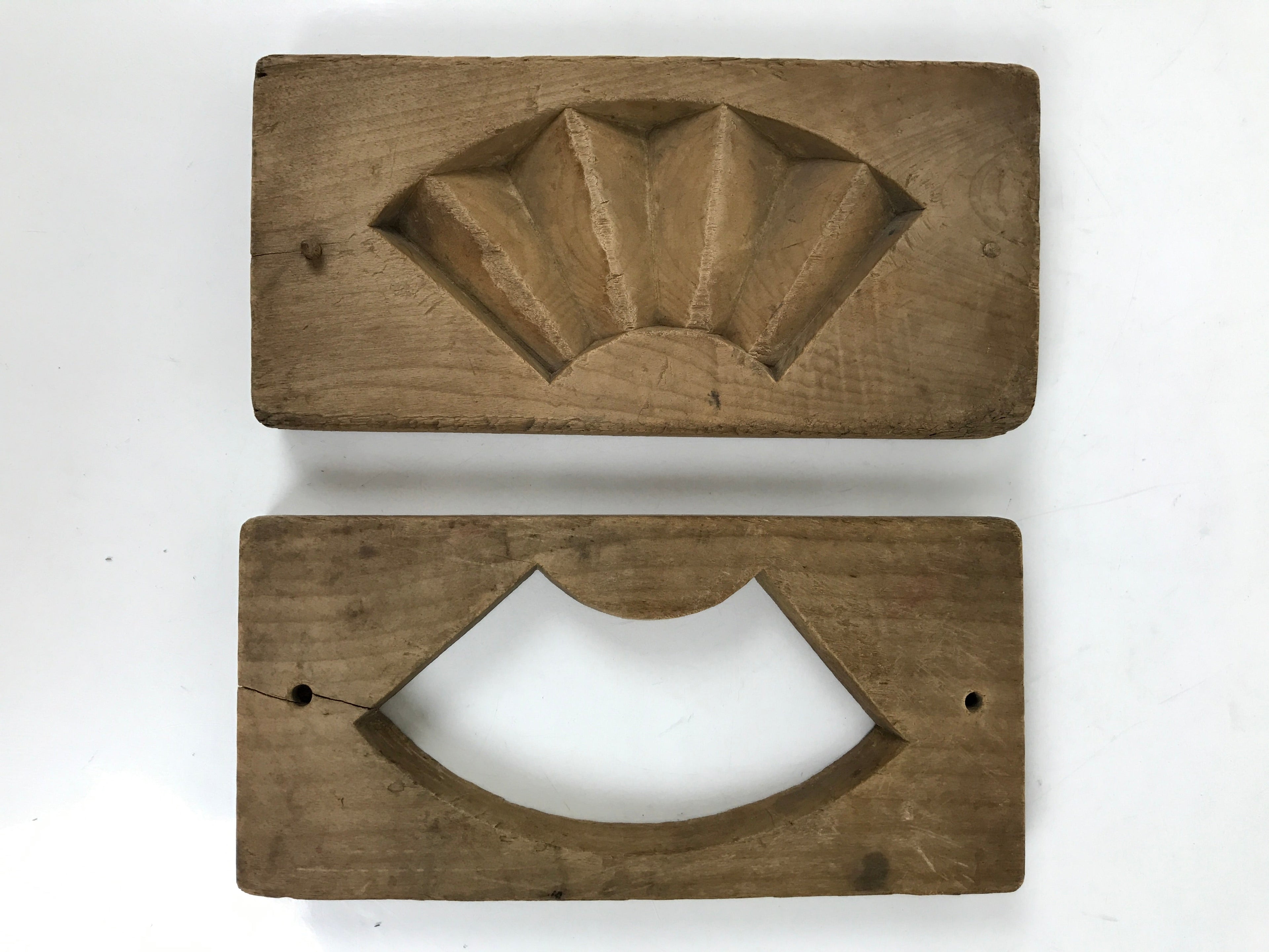 Japanese Wood Carved Kashigata Cake Mold Vtg Sweet Wagashi Folding Fan Kg687