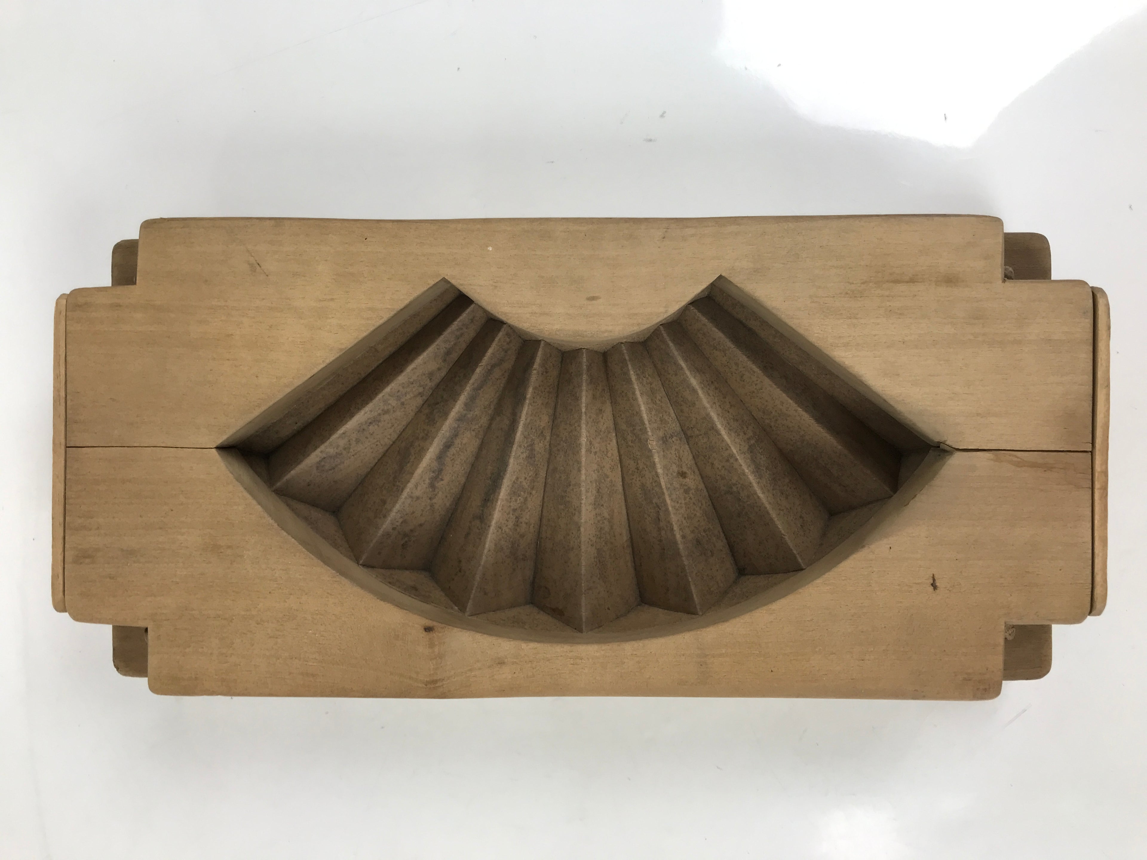Japanese Wood Carved Kashigata Cake Mold Vtg Sweet Wagashi Folding Fan Kg709