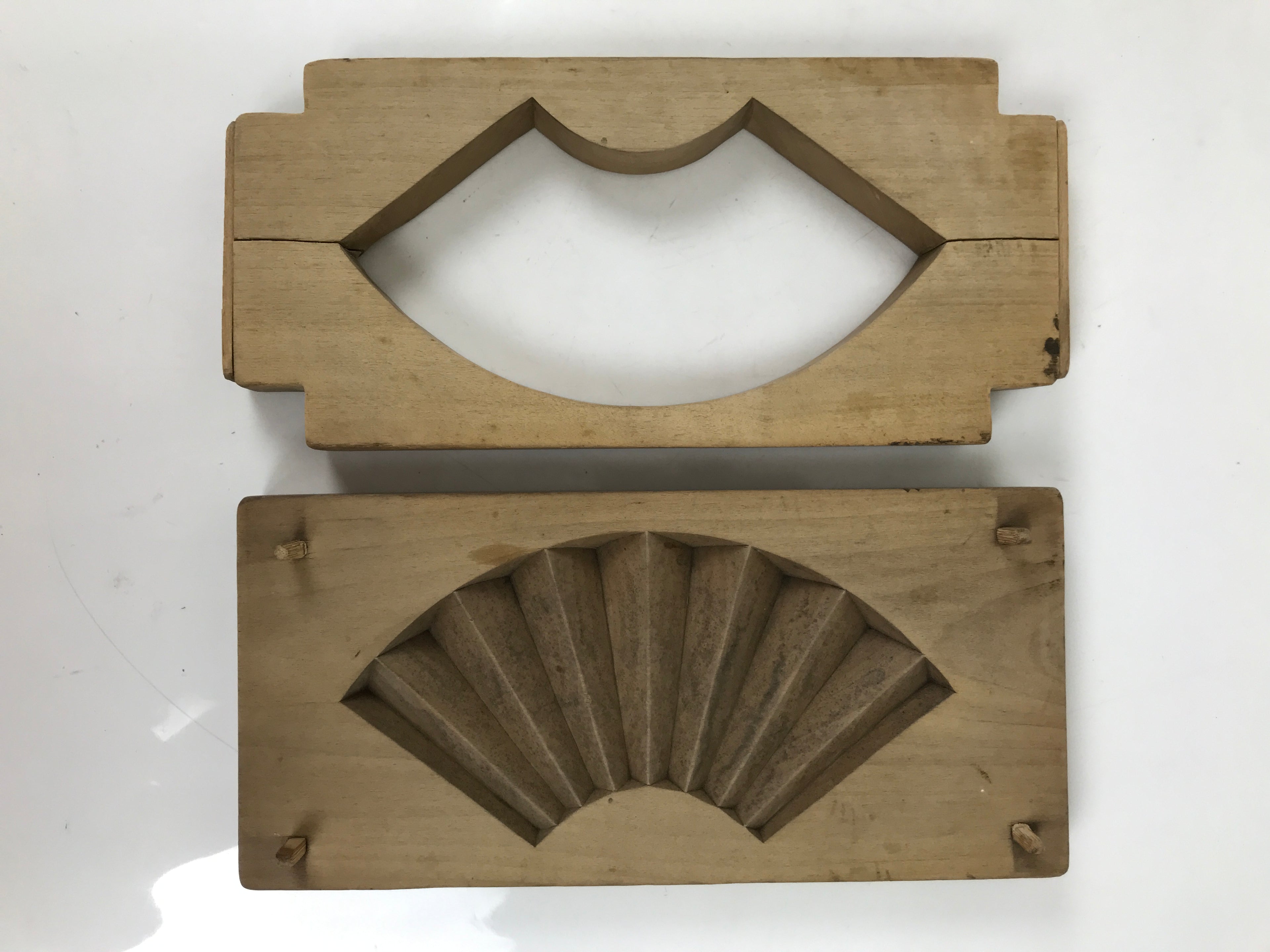 Japanese Wood Carved Kashigata Cake Mold Vtg Sweet Wagashi Folding Fan Kg709