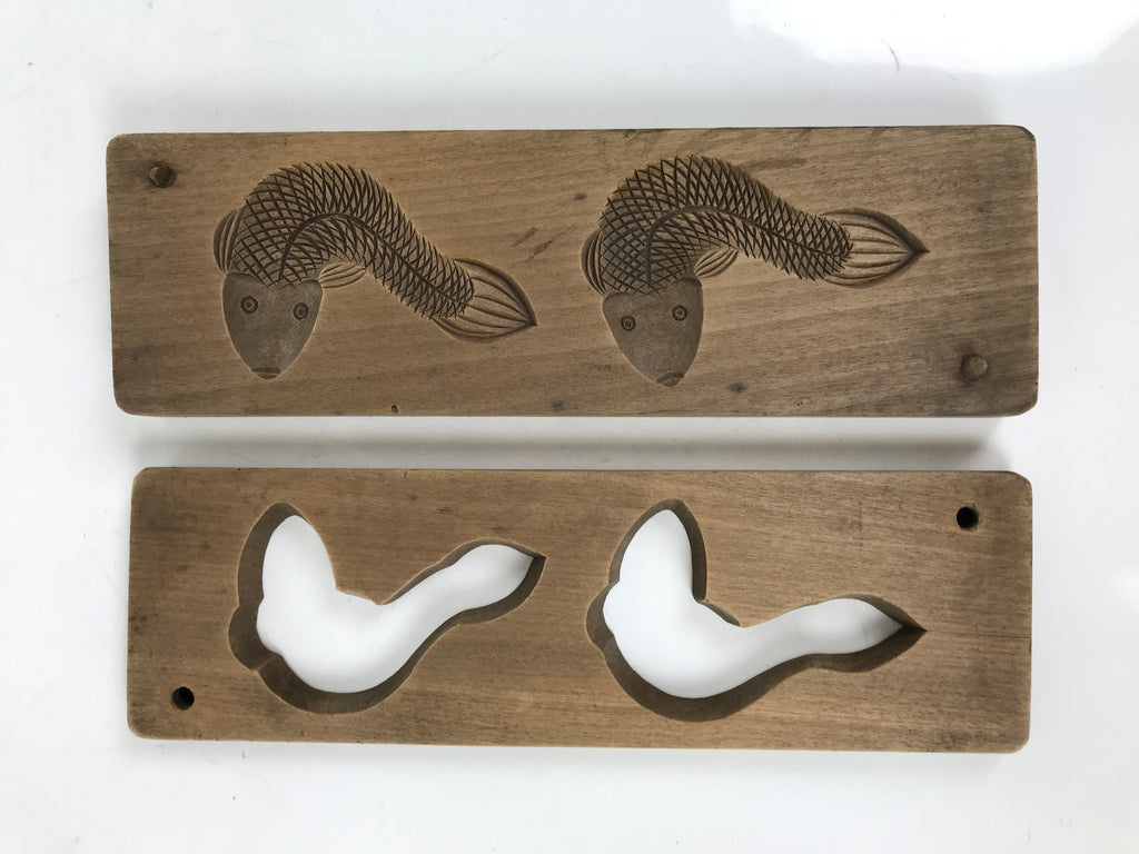 Japanese Wood Carved Kashigata Cake Mold Vtg Sweet Wagashi Goby Fish Haze Kg696