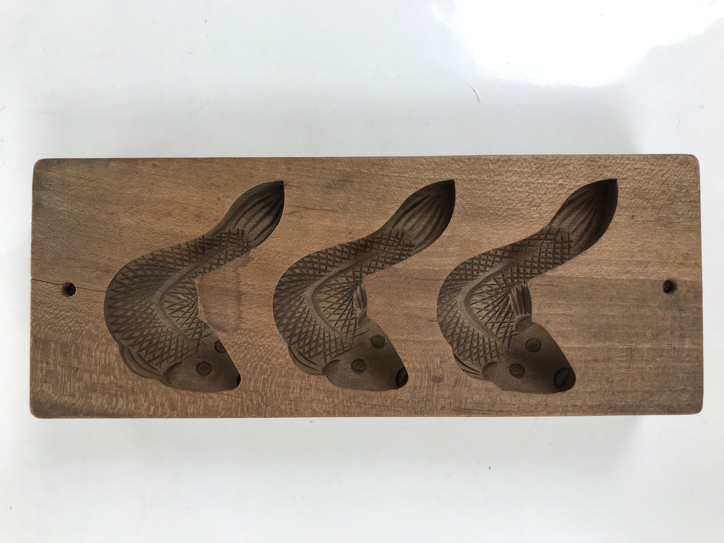 Japanese Wood Carved Kashigata Cake Mold Vtg Sweet Wagashi Goby Fish Haze Kg703