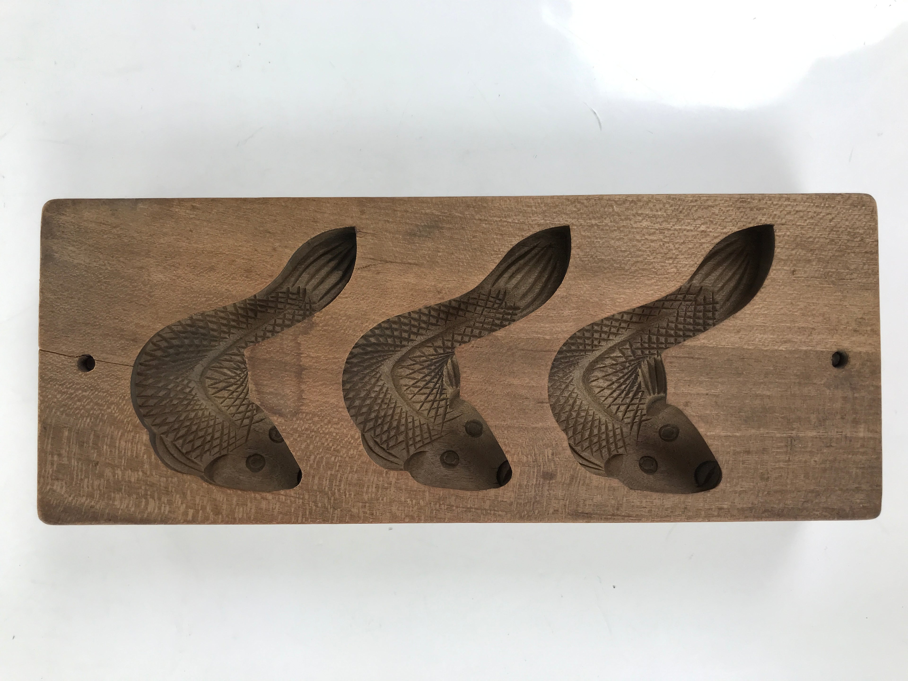 Japanese Wood Carved Kashigata Cake Mold Vtg Sweet Wagashi Goby Fish Haze Kg703