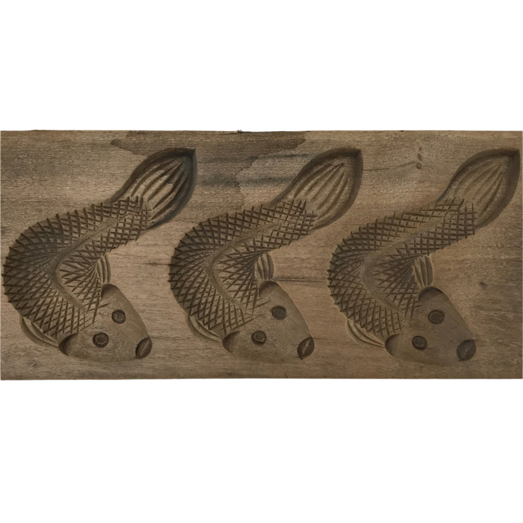 Japanese Wood Carved Kashigata Cake Mold Vtg Sweet Wagashi Goby Fish Haze Kg703