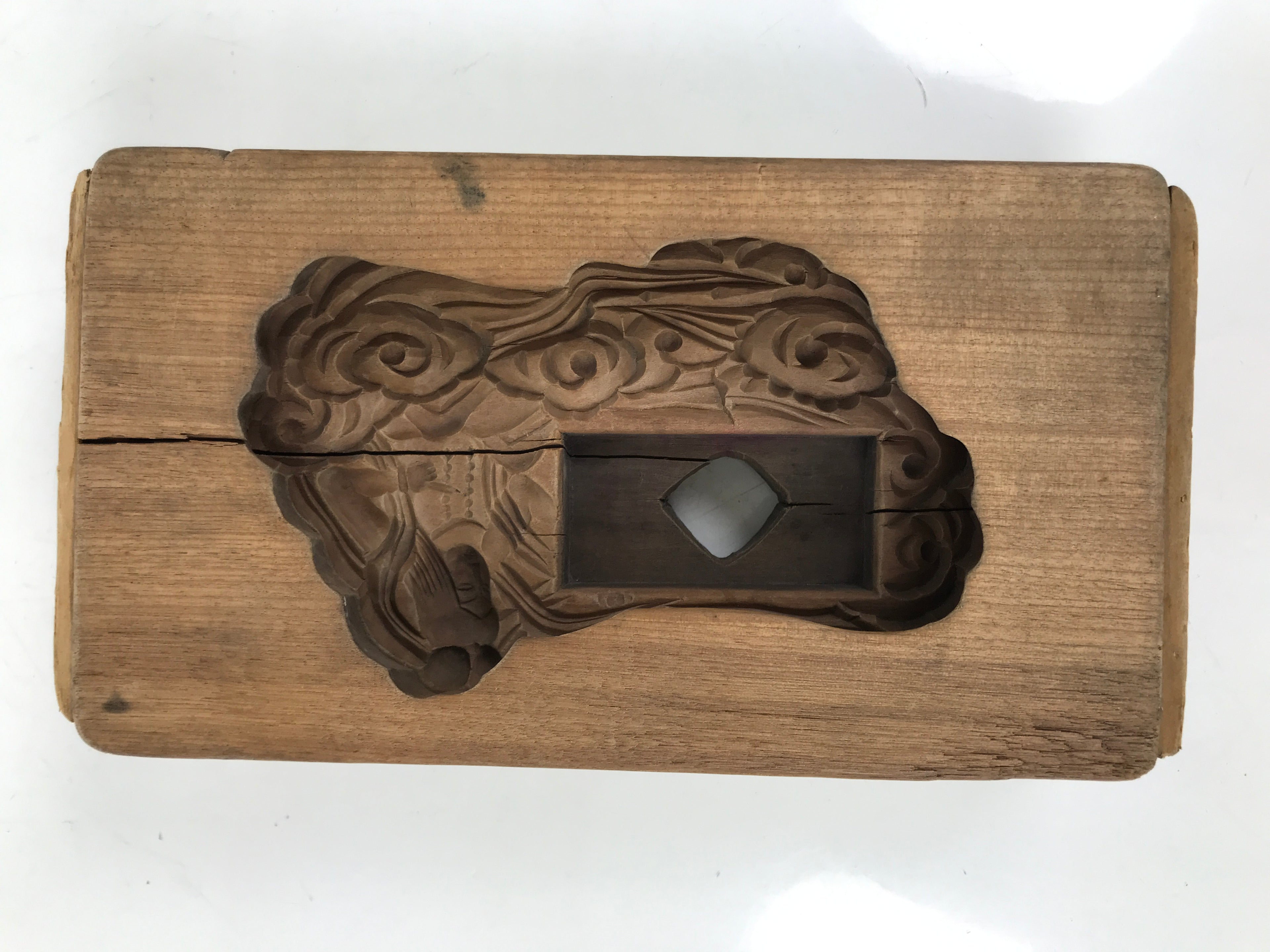 Japanese Wood Carved Kashigata Cake Mold Vtg Sweet Wagashi Heavenly Being Kg652