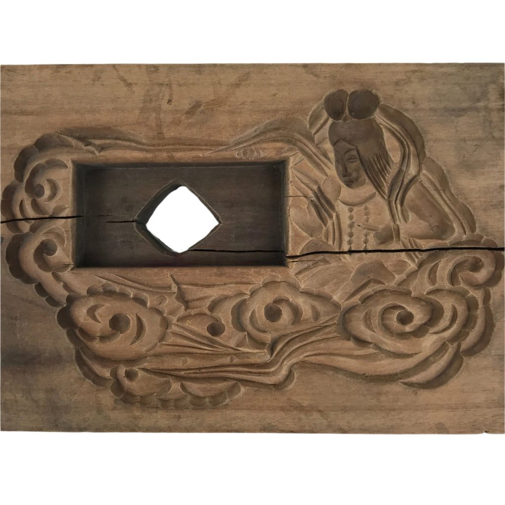 Japanese Wood Carved Kashigata Cake Mold Vtg Sweet Wagashi Heavenly Being Kg652