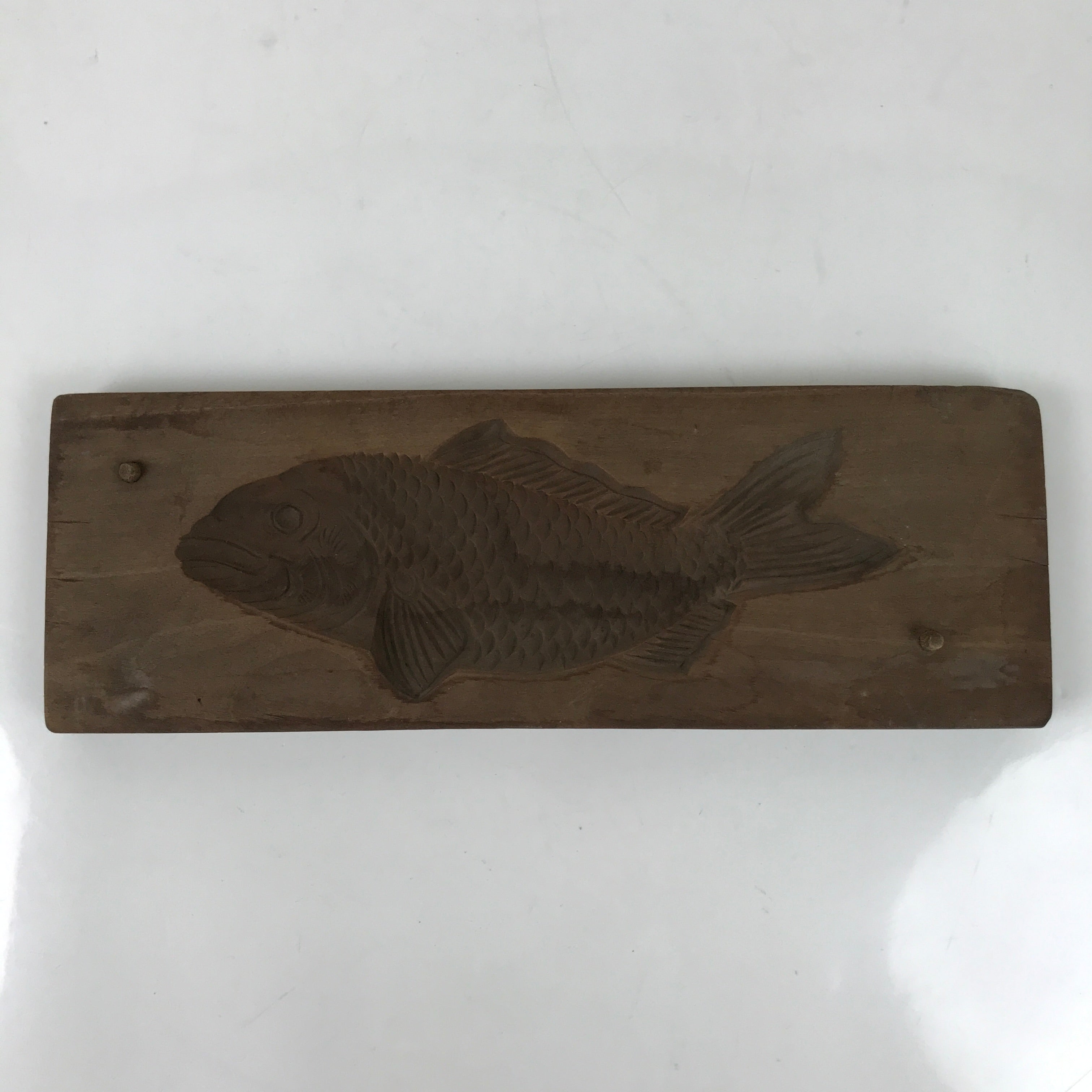 Japanese Wood Carved Kashigata Cake Mold Vtg Sweet Wagashi Koi Fish Kg545