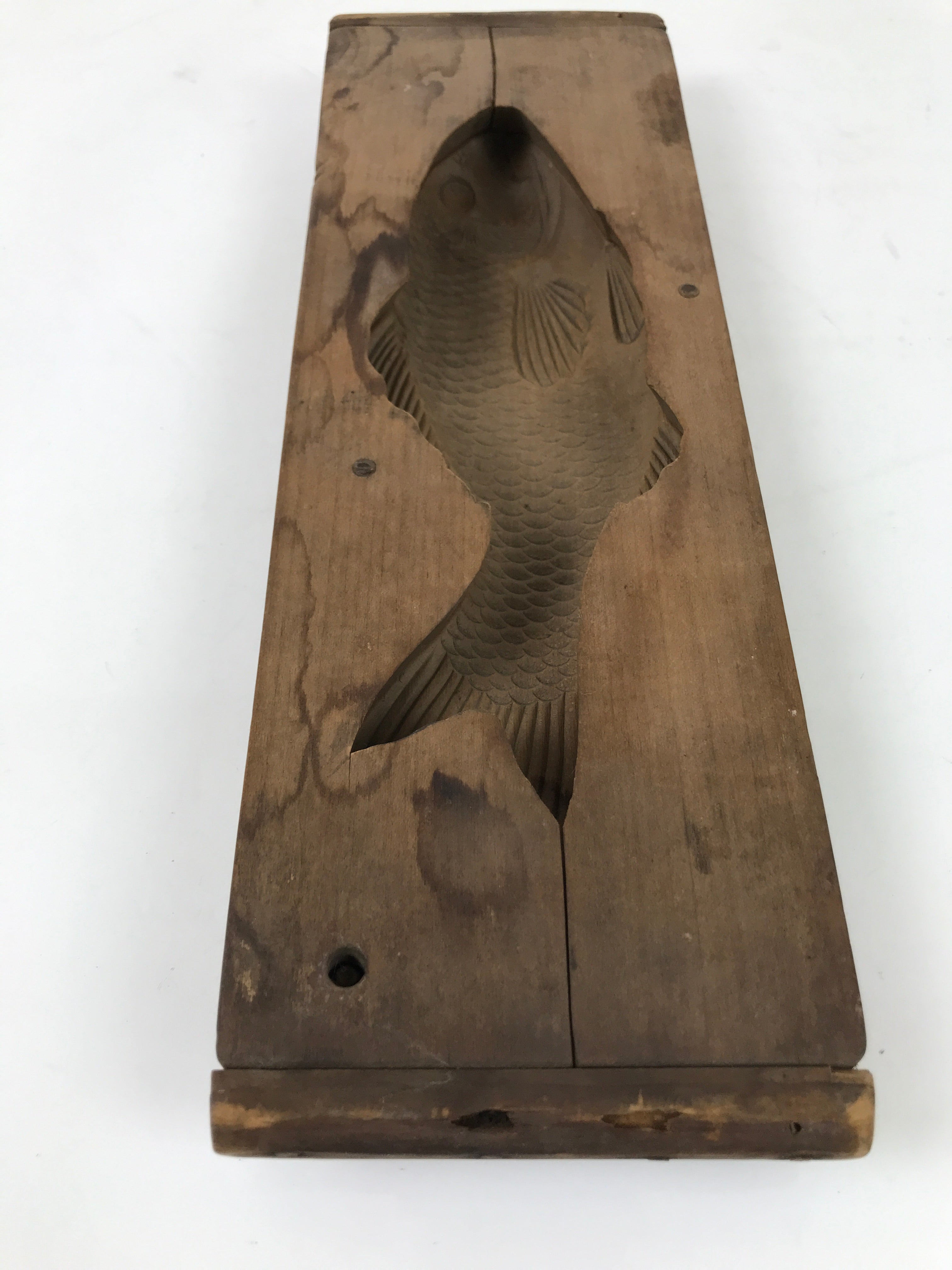 Japanese Wood Carved Kashigata Cake Mold Vtg Sweet Wagashi Koi Fish Kg564