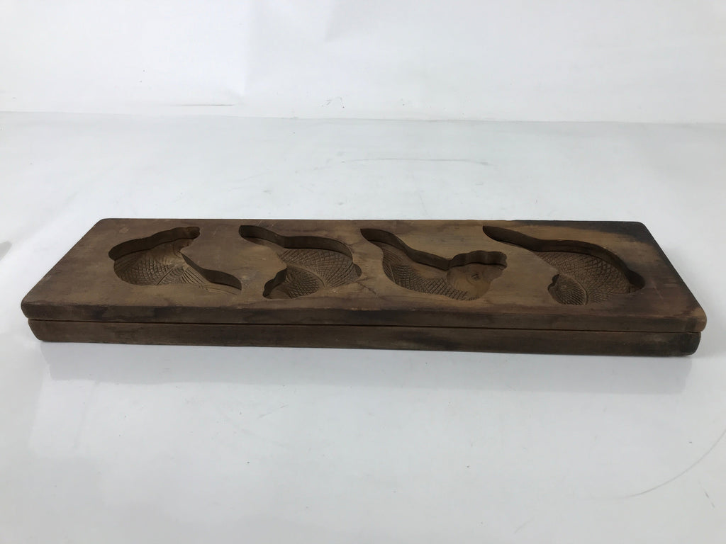 Japanese Wood Carved Kashigata Cake Mold Vtg Sweet Wagashi Koi Fish Kg566