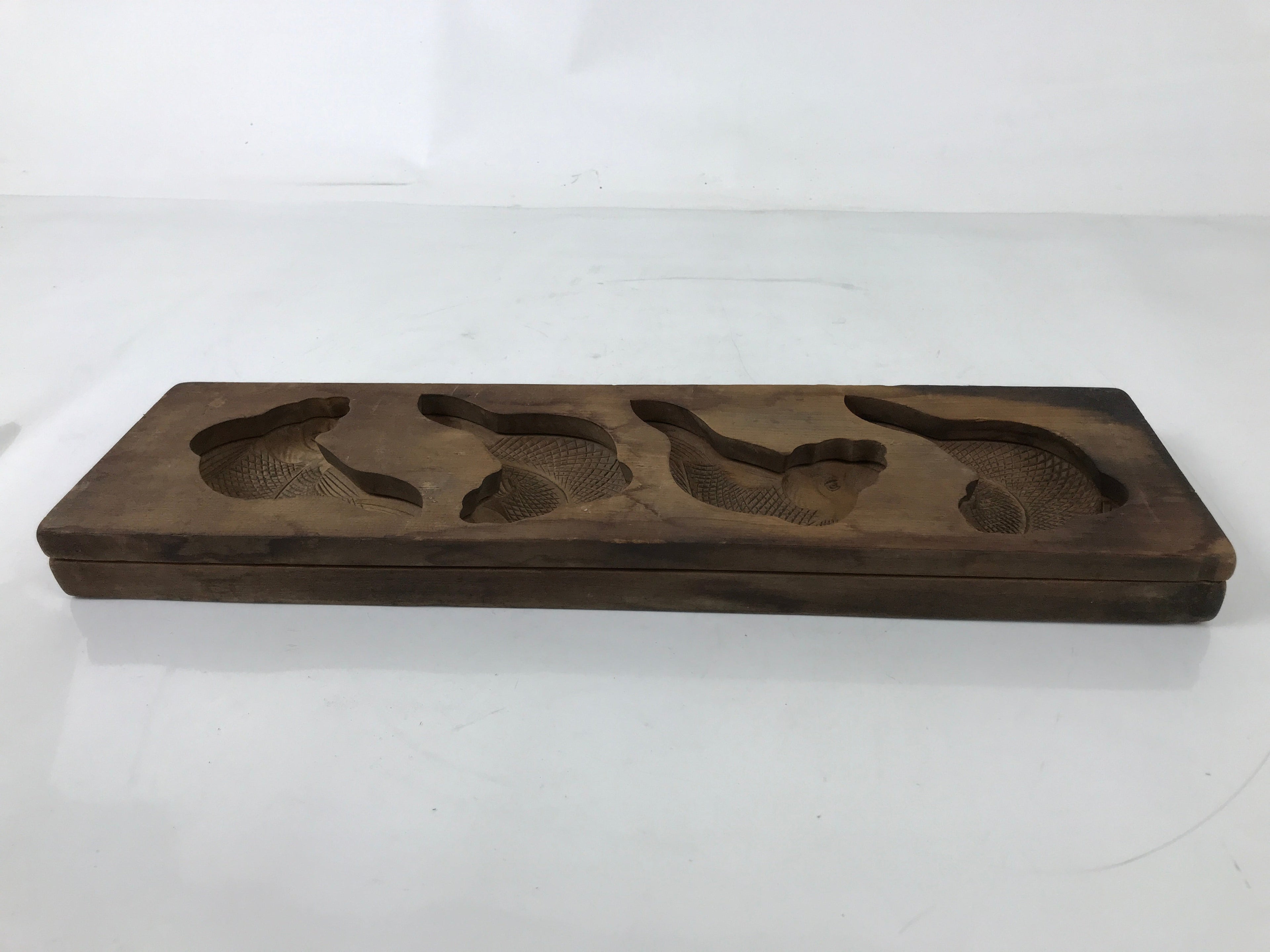 Japanese Wood Carved Kashigata Cake Mold Vtg Sweet Wagashi Koi Fish Kg566