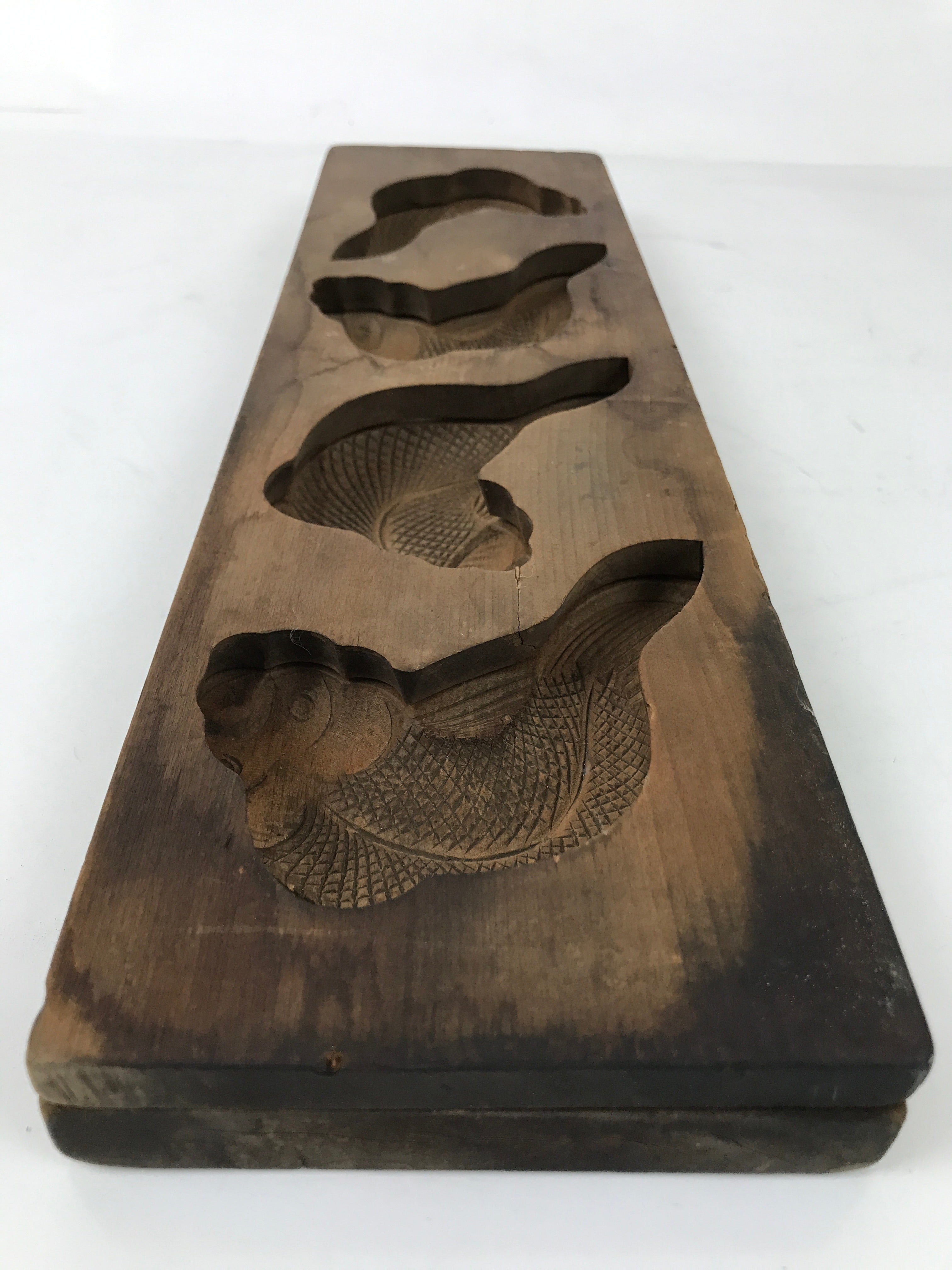 Japanese Wood Carved Kashigata Cake Mold Vtg Sweet Wagashi Koi Fish Kg566