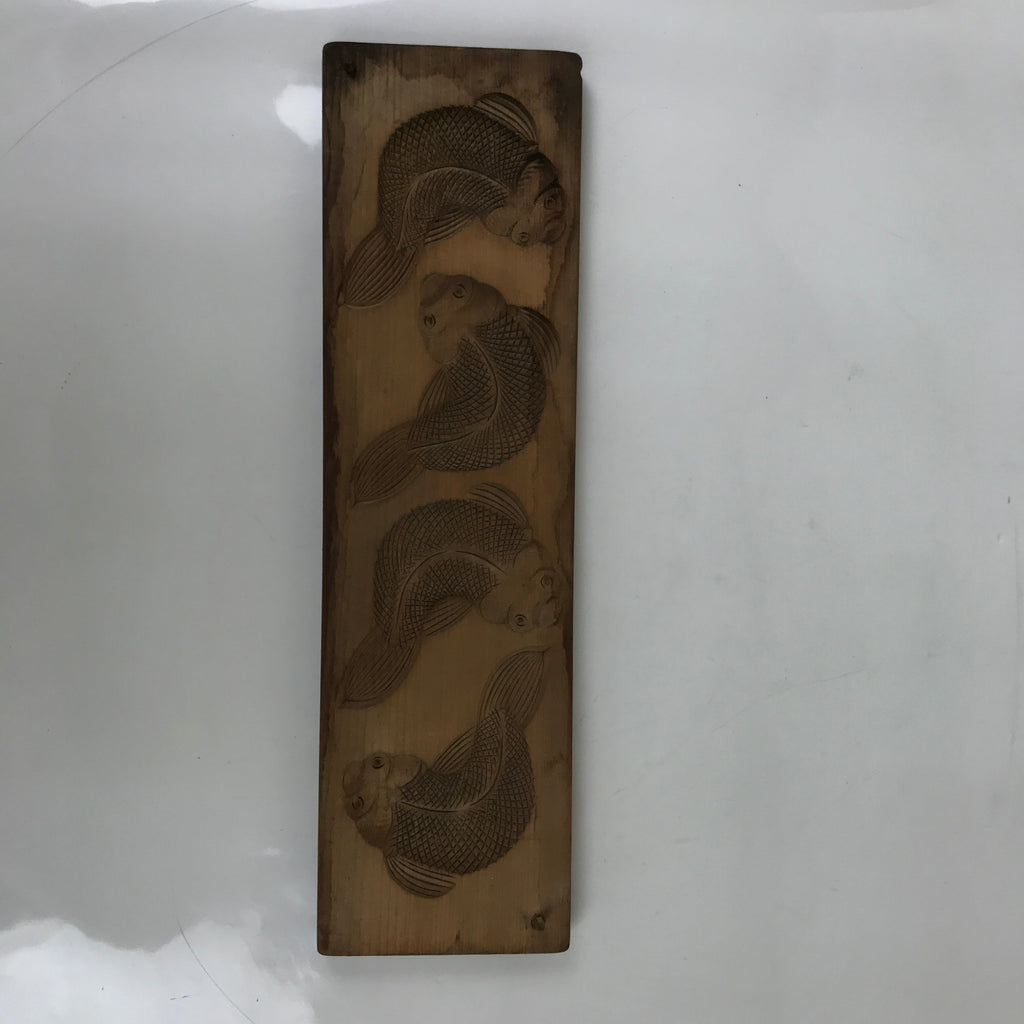 Japanese Wood Carved Kashigata Cake Mold Vtg Sweet Wagashi Koi Fish Kg566