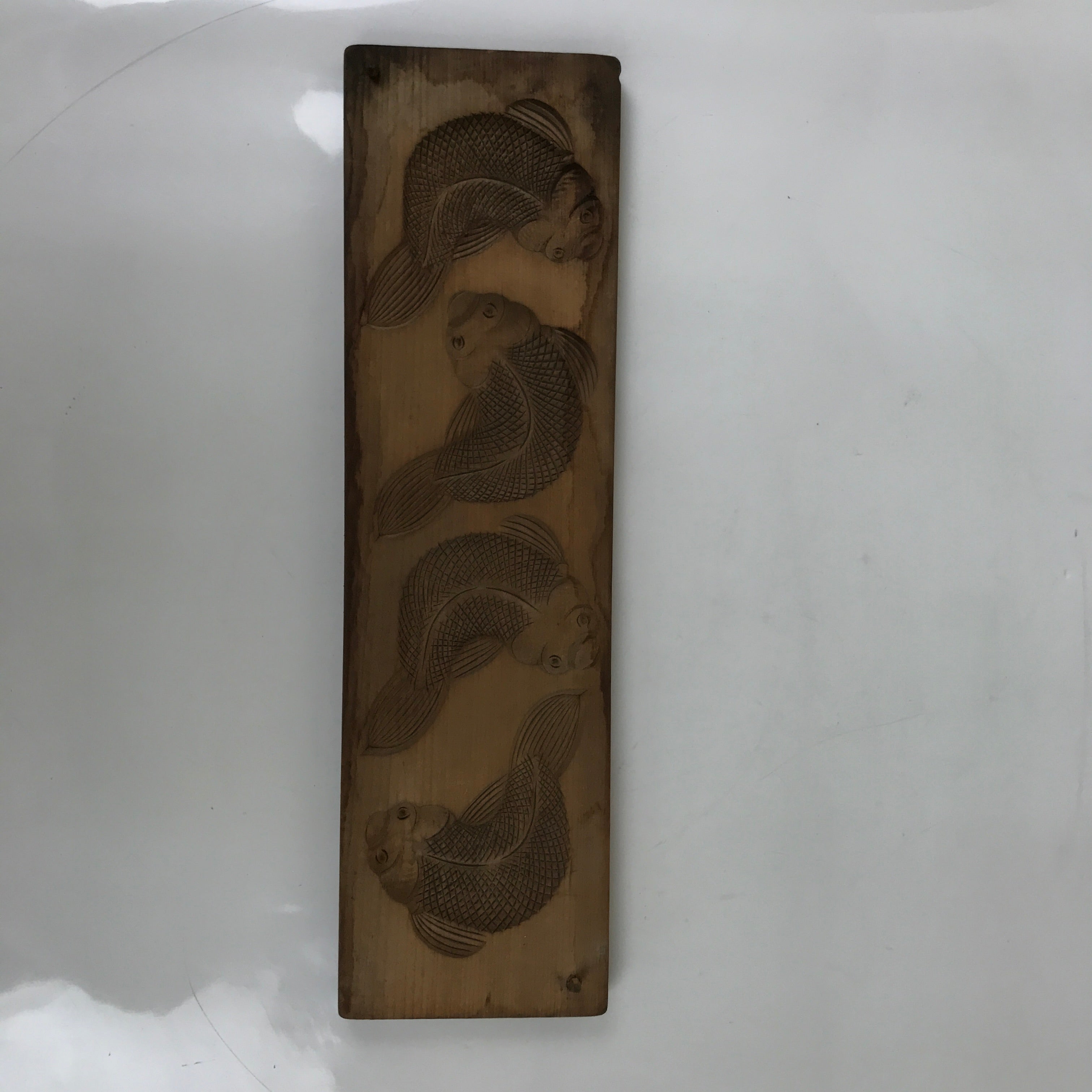 Japanese Wood Carved Kashigata Cake Mold Vtg Sweet Wagashi Koi Fish Kg566