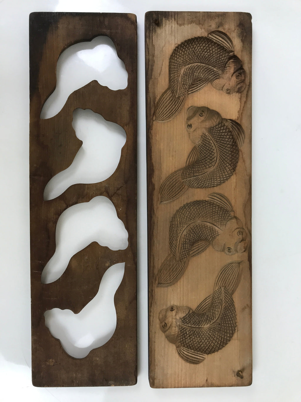 Japanese Wood Carved Kashigata Cake Mold Vtg Sweet Wagashi Koi Fish Kg566