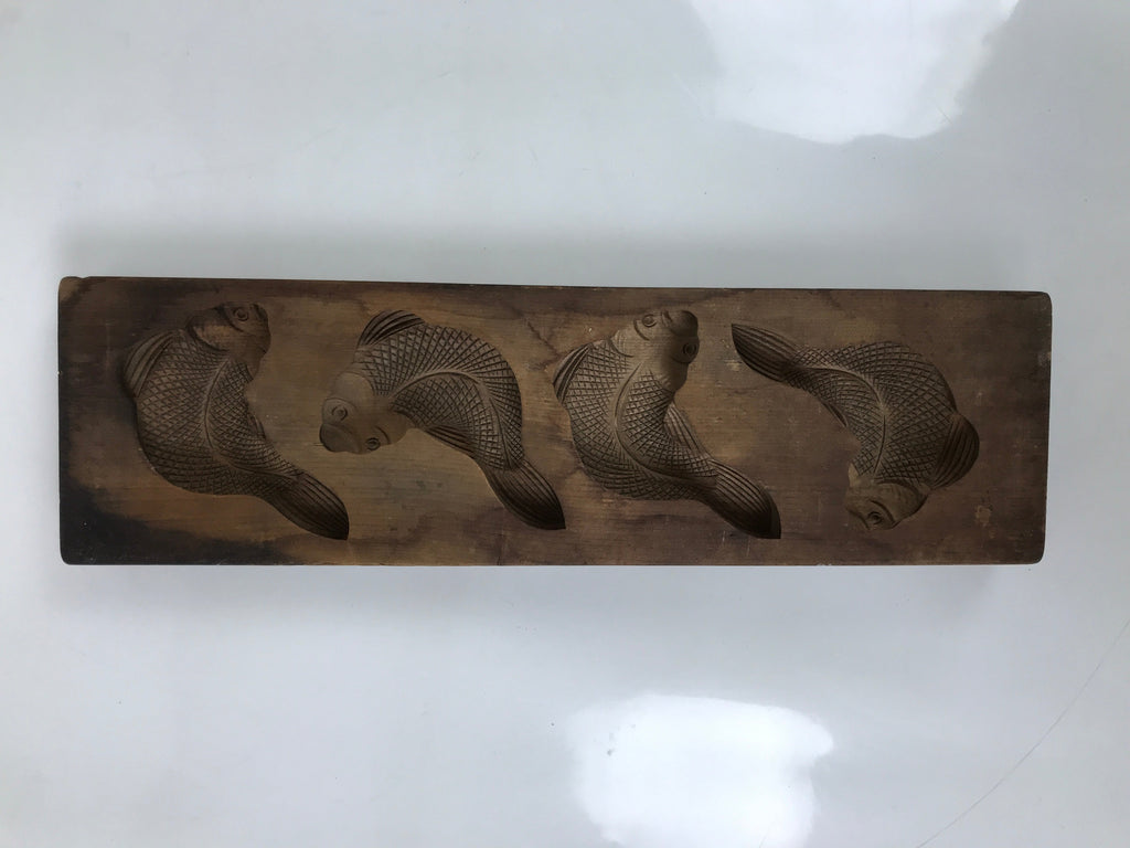 Japanese Wood Carved Kashigata Cake Mold Vtg Sweet Wagashi Koi Fish Kg566